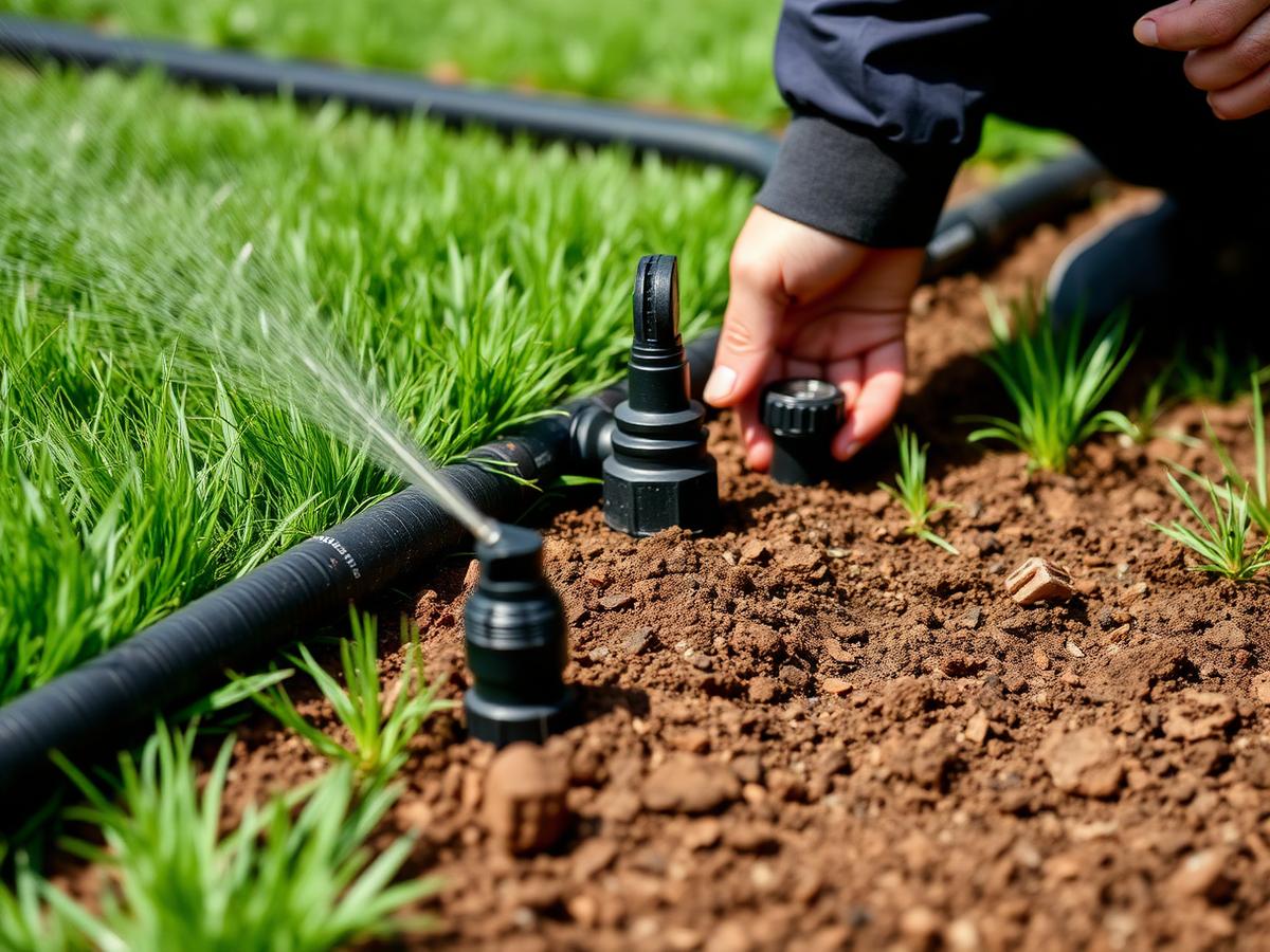Professional irrigation system installation with drip pipes