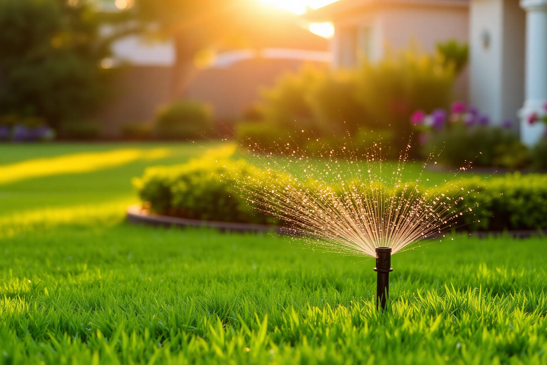 Lush green lawn with an active sprinkler in Alberton
